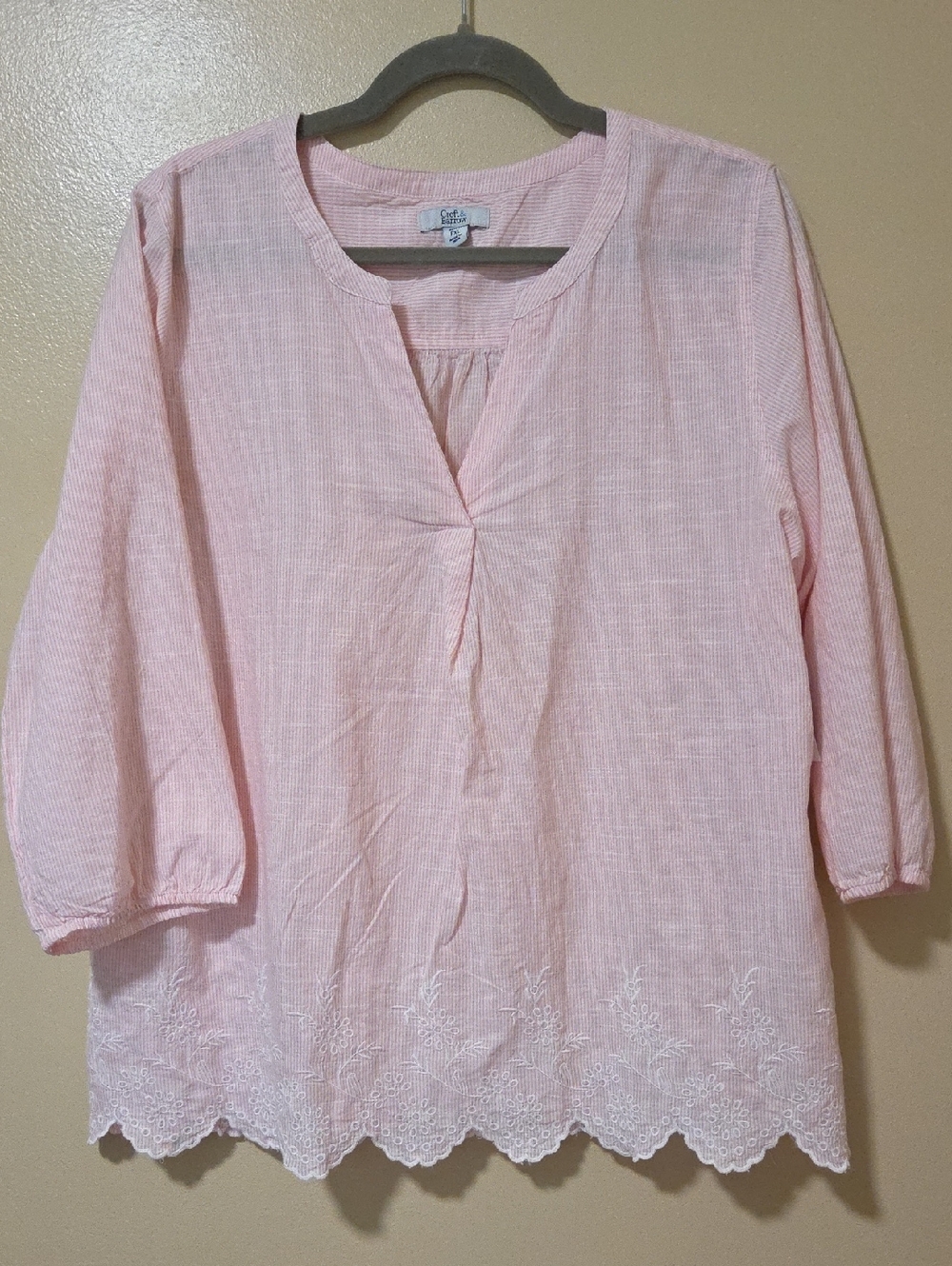 croft & barrow Pale Pink Embroidered Scallop-Hem Tunic PXL